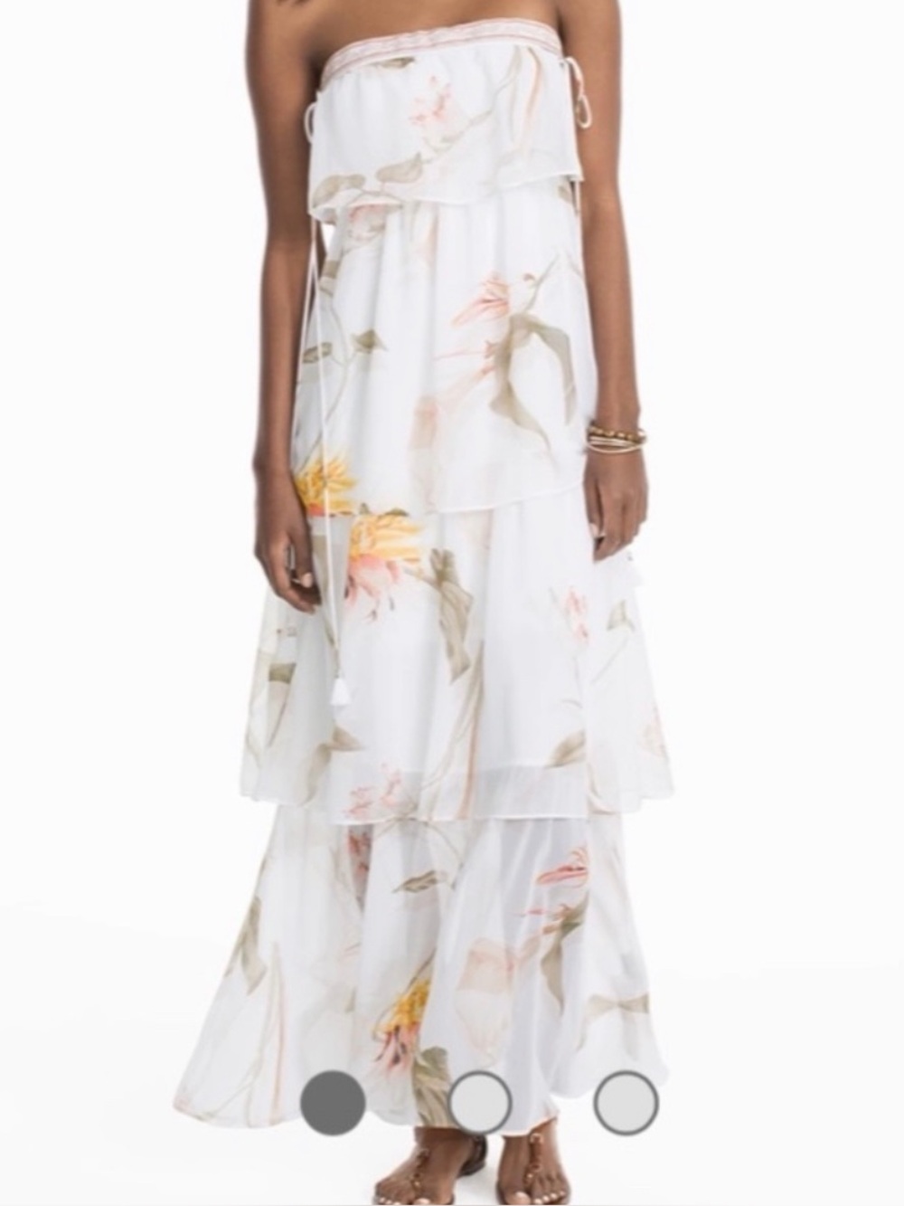 Strapless White Floral Tiered Maxi Dress